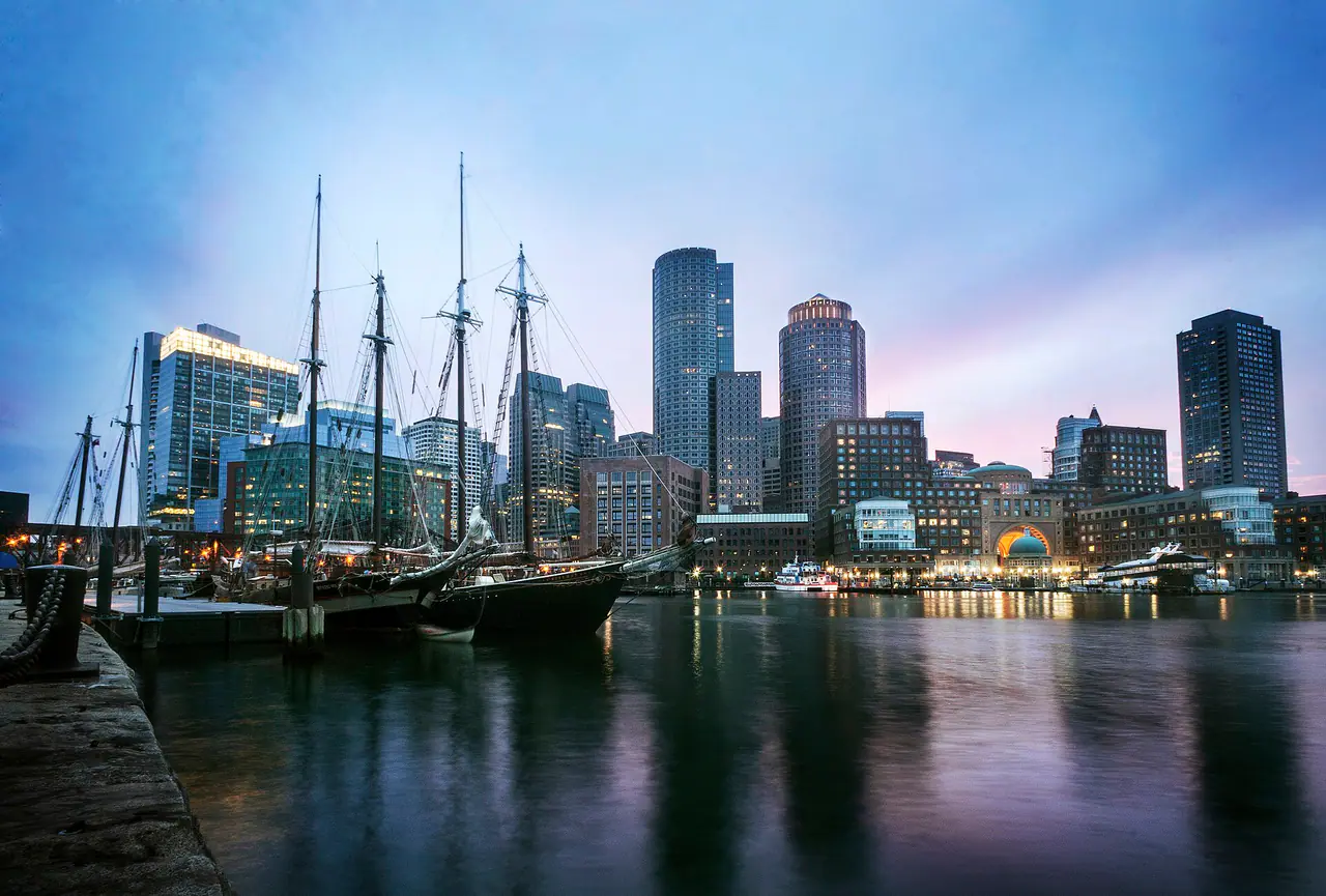 Boston Harbor and Skyline View Fan Pier HDR