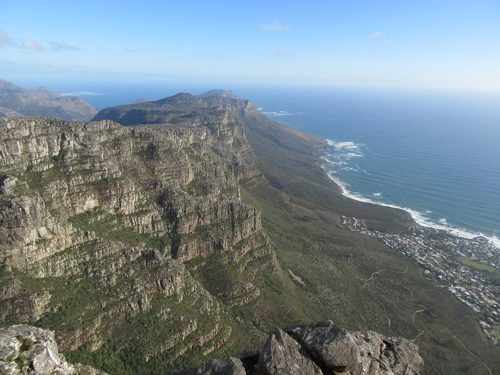 Looking down at Camps bay from Table Mountain Cape Town South AFrica
