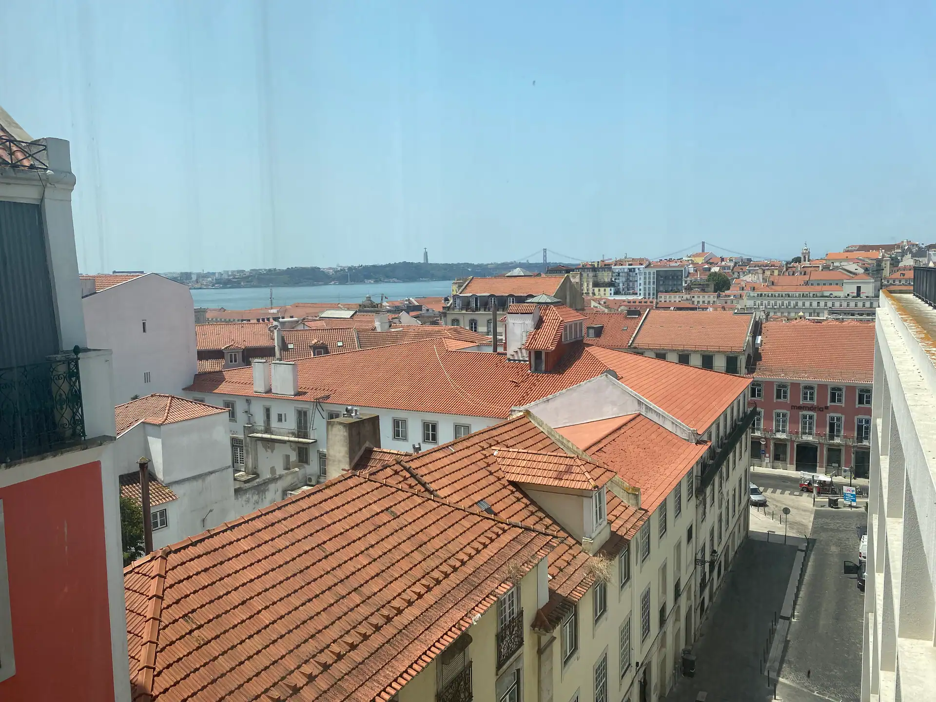 Elevador da Baixa view (Ponte 25 de Abril visible), Alfama, Lisbon, Portugal