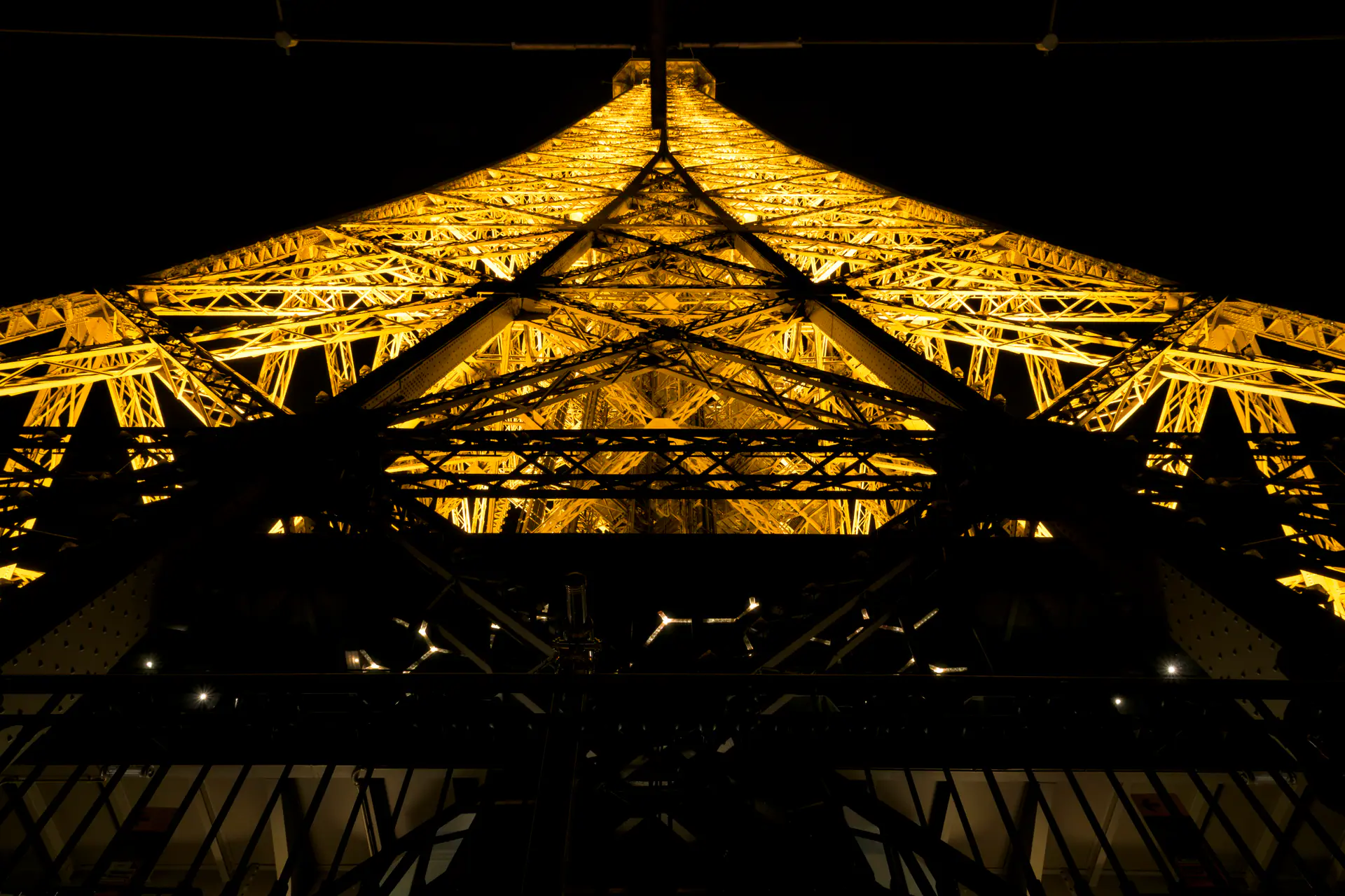 Paris Eiffel Tower second floor view upwards 20140215