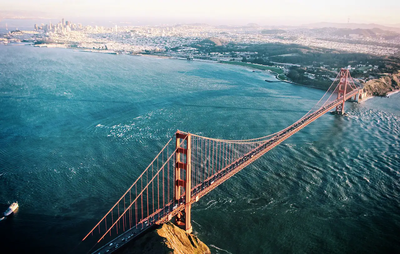 (NOT A) Drone view of golden gate bridge — San Francisco
