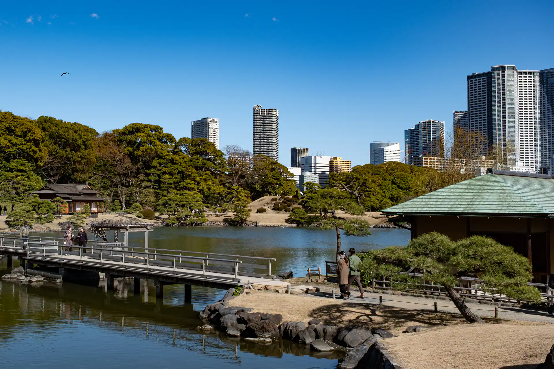 Hama rikyu garden against the Tokyo skyline
